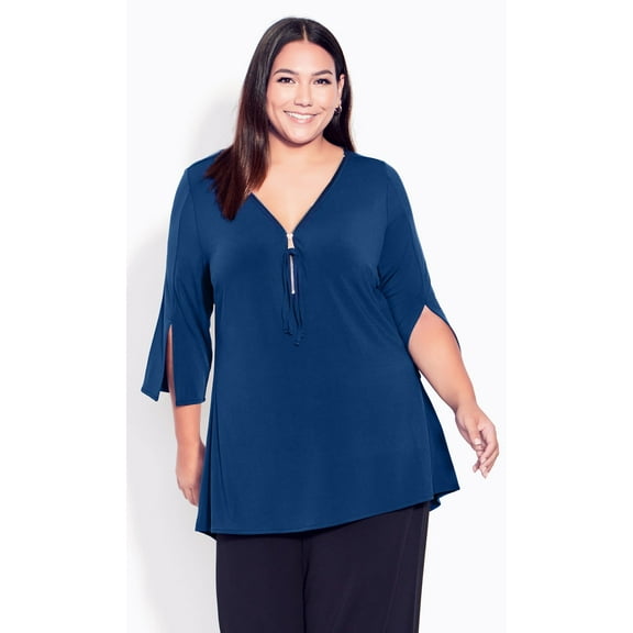 Ave Studio Women's Plus Size Luella Plain Top 3/4 Length Split Sleeves V-Neckline