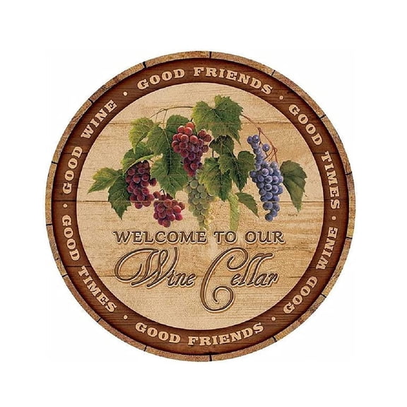 Welcome to Our Wine Cellar 21" Round Wood Sign by Rosemary Millette
