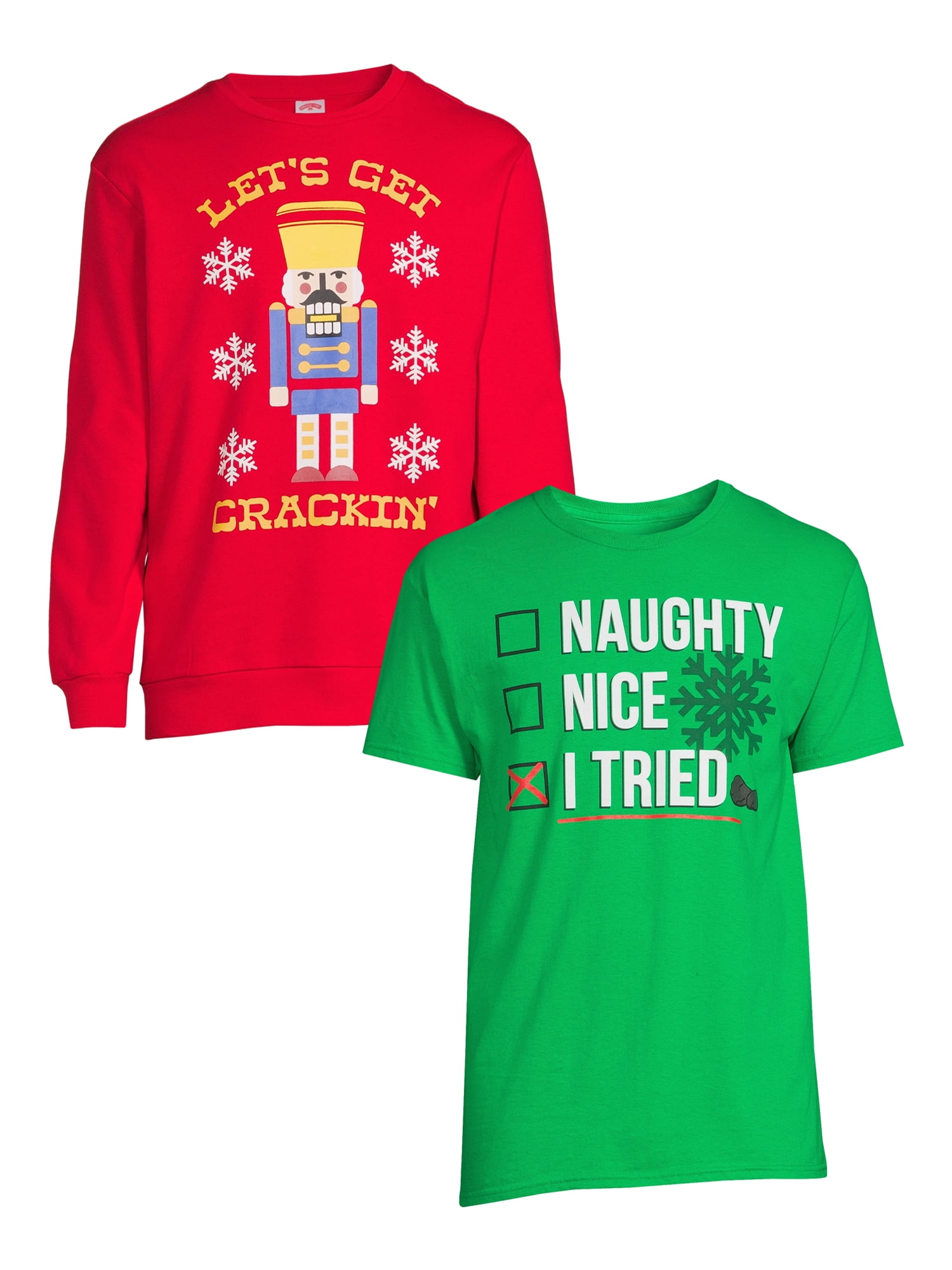 Holiday Christmas Men's & Big Men's Nut Cracker and I Tried Graphic Sweatshirt & T-shirt, 2-Pack