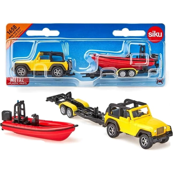 Siku Metal/Plastic Jeep with Boat, 16.7 x 3.3 x 4.2 cm, Yellow and Red