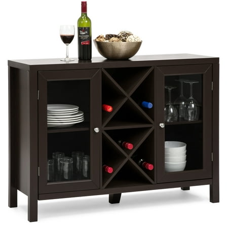 Best Choice Products Wooden Rustic Table Cabinet with Wine Rack Sideboard, (Best Outdoor Kitchen Cabinets)