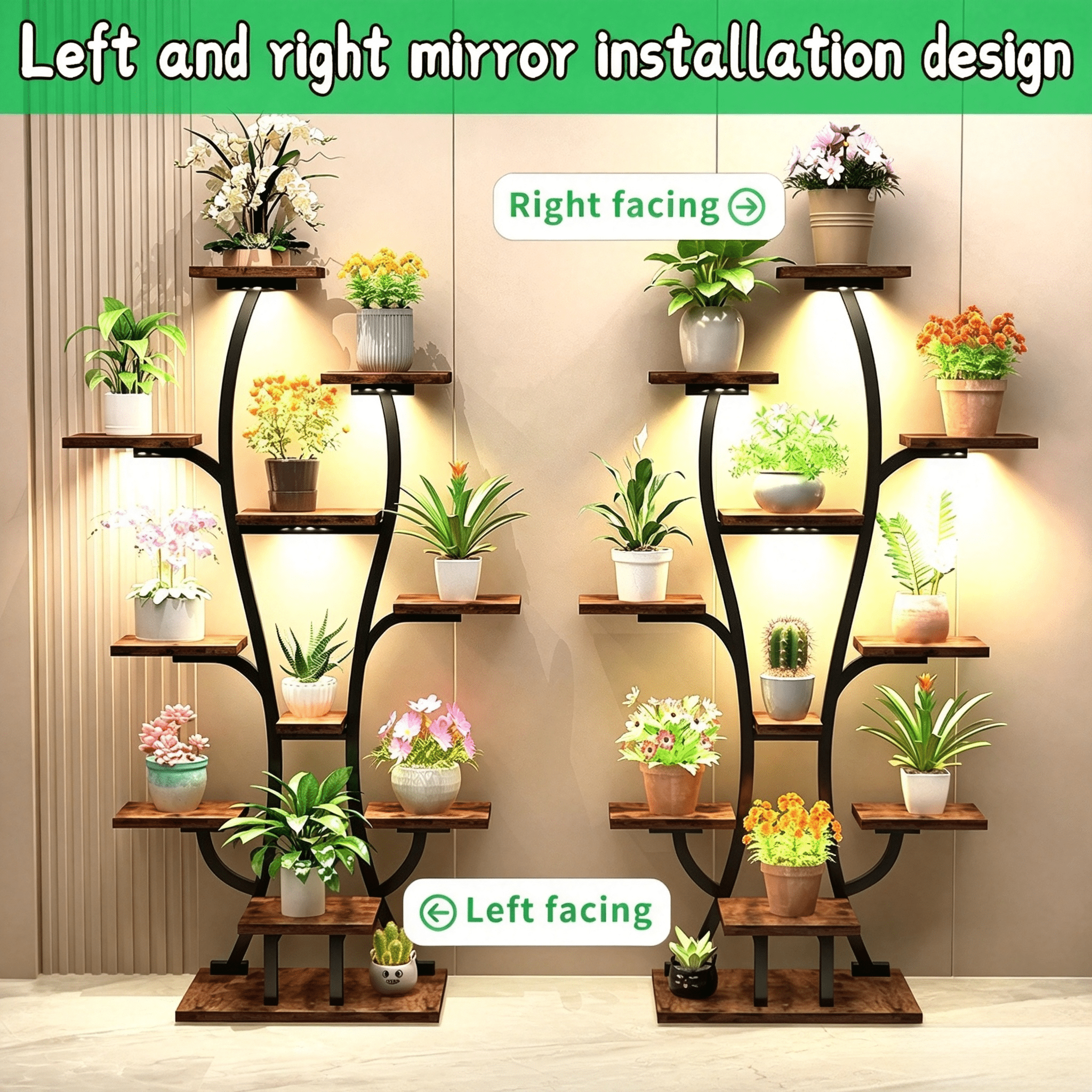 Metal Indoor Plant Stand with Full Spectrum LED Grow Light, Multi-Tier Plant Flower Display Rack, Plant Shelf for Living Room Bedroom Patio Home Decor