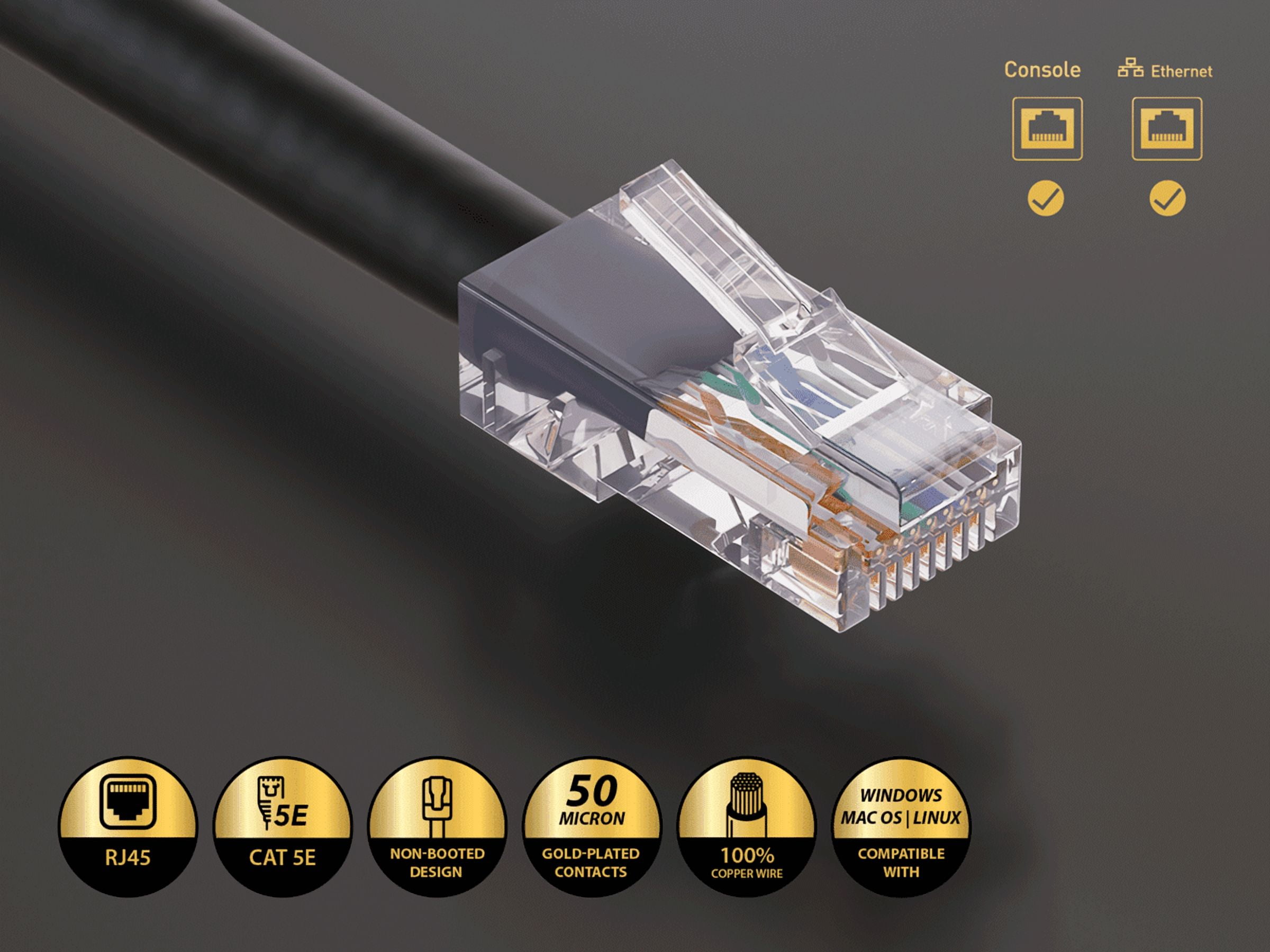 Cable Leader 50ft Cat5e UTP Non-Booted Ethernet Network Patch Cable 24AWG Bare Copper, Black