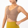thumbnail image 2 of vigerkar Womens U Back Sports Bra - Wireless Padded Ruched V Neck Workout Gym Yoga Crop Top (Coffee, M), 2 of 5