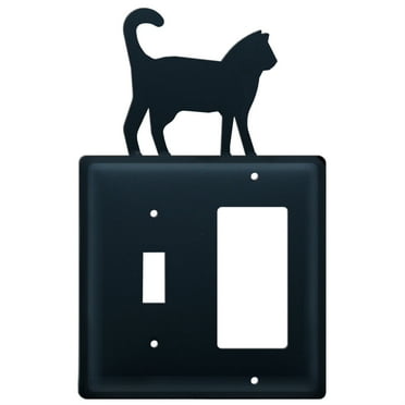 1 Switch and 1 GFI Outlet Cover with Metal Cat Accent, Black