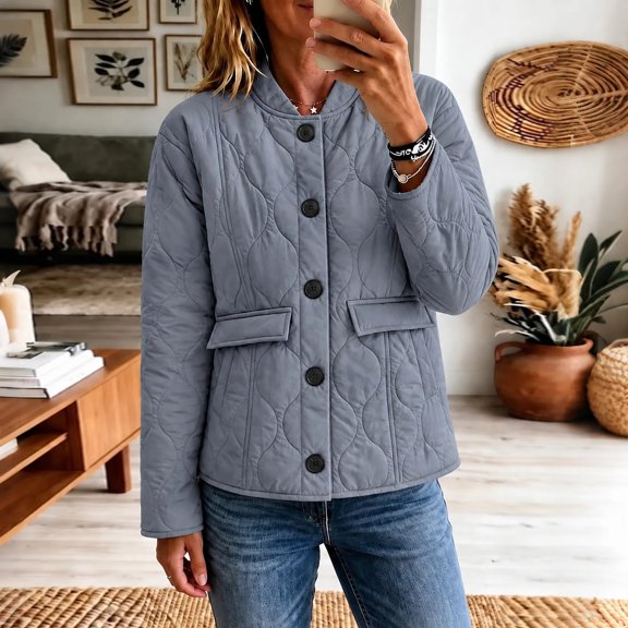 Plus Size Jackets for Women Quilted Lightweight Button Down Puffer Jacket Coats Padded Outwear with Pockets
