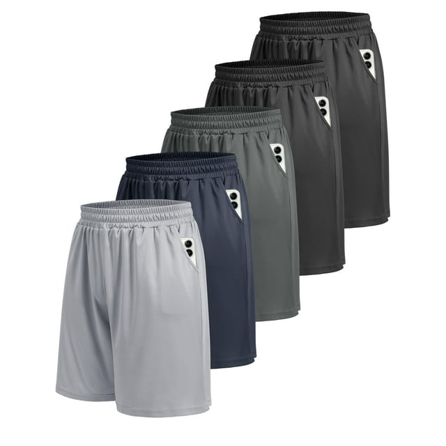 Pack de 5 Shorts Deportivos para Hombre - Shorts de Basketball Secado Rápido con Bolsillos para Running y Uso Casual (Negro)