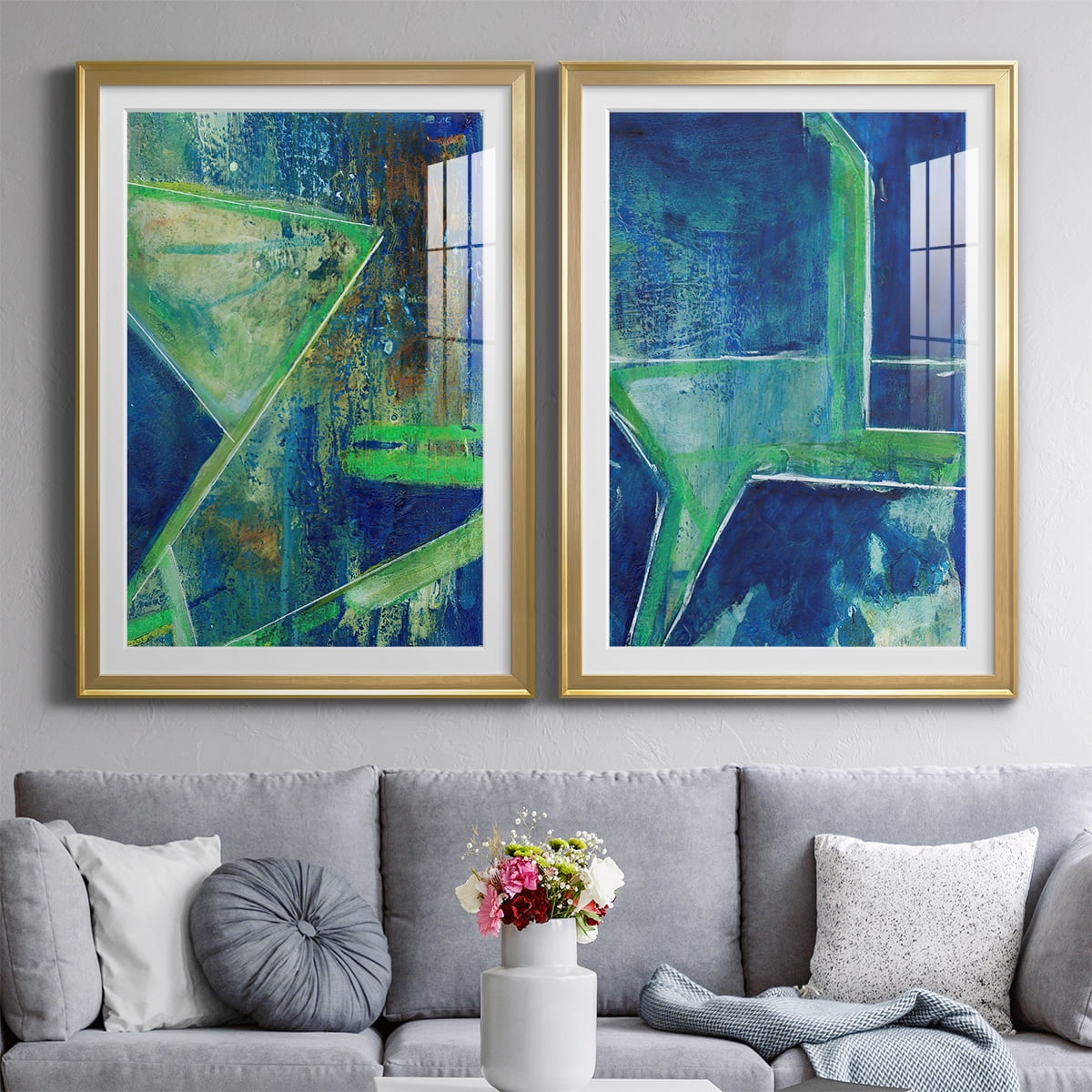 Wexford Home Geometric in Cool VII Premium Framed Print, 22.5" x 30.5" - Ready to Hang, Gold (Set of 2)