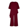 thumbnail image 3 of RKSTN Lounge Ensembles pour Femmes Ensembles en Lin Flammé pour Femmes 2 Pcs Col Ras du Cou Manches Courtes Coupe Ample Ensembles Décontractés, 3 of 7