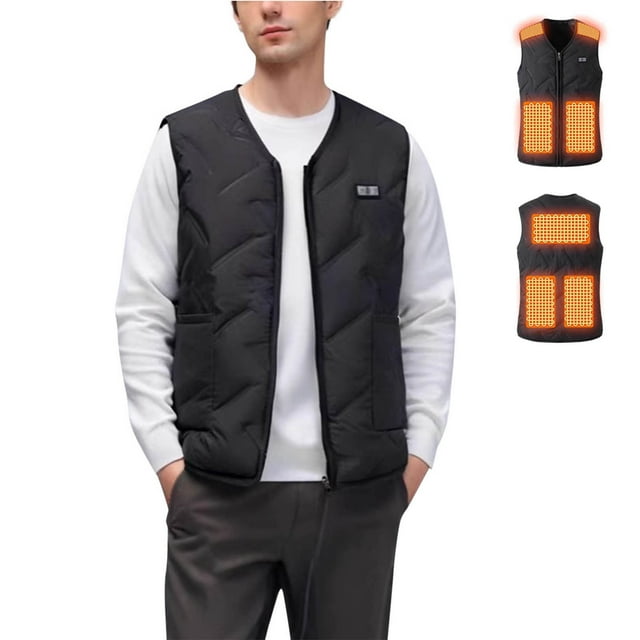Camiseta de tirantes con cuello en V, unisex, informal, con retazos, cremallera, doble calefacción por 7 zonas, carga USB, para hombre