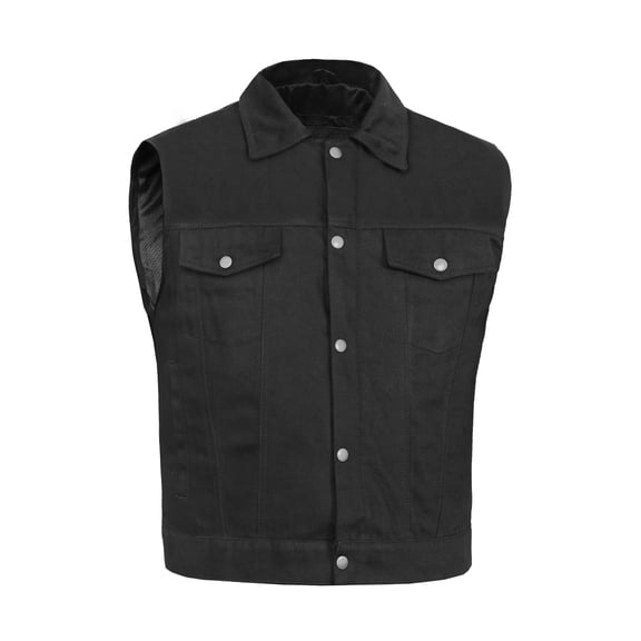 Daniel Smart S to 6XL Sleeveless Denim Biker Vest for Men Unique Raw Blue & Black Jean Vest with Snap Closure & Multiple Carry Pockets