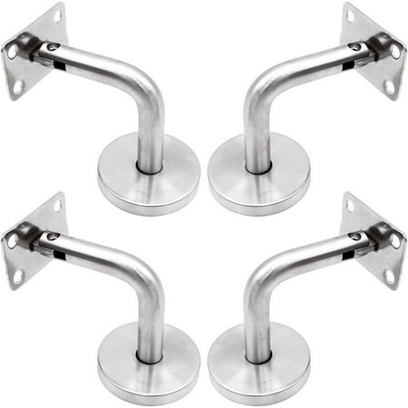 

Handrail Brackets for Wall Mount Polished Stainless Steel Stair Bracket with Cover Base Wall Brackets Railing for Interior Wall Loft Corridor Support Bar 4 Pieces