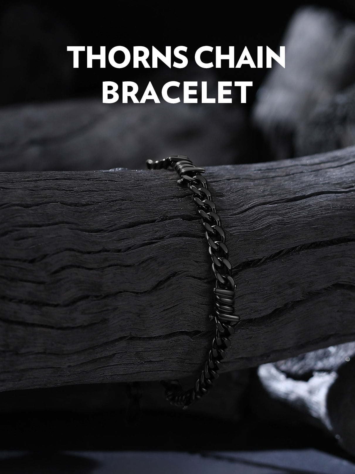 Bandmax 5MM Thorns Cuban Link Chain Bracelet for Men Dad Son Father's Day Graduation Gift Stainless Steel Black Curb Chain Bracelet for Women Punk Jewelry