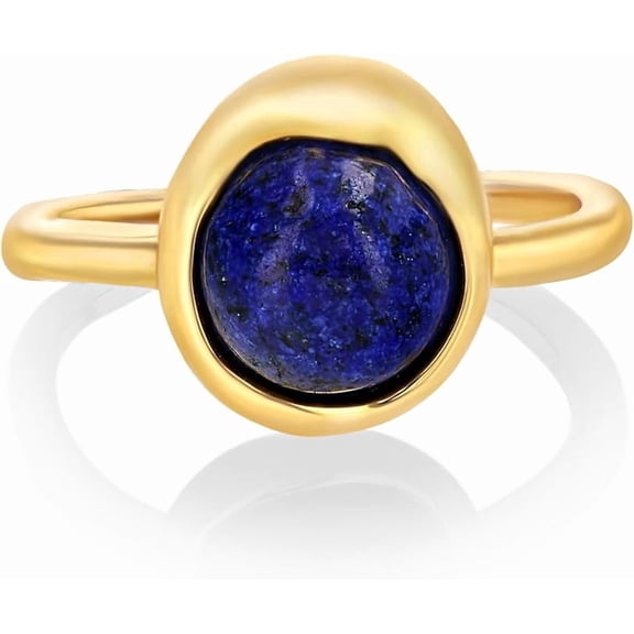 SNGIA Women’s Adjustable Gold Plated Lapis Lazuli Ring, Open Band Statement Style