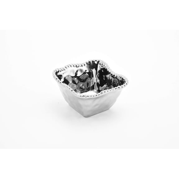 Pampa Bay Verona Porcelain Square Snack Bowl, 4.75" x 5" x 2.75", Silver