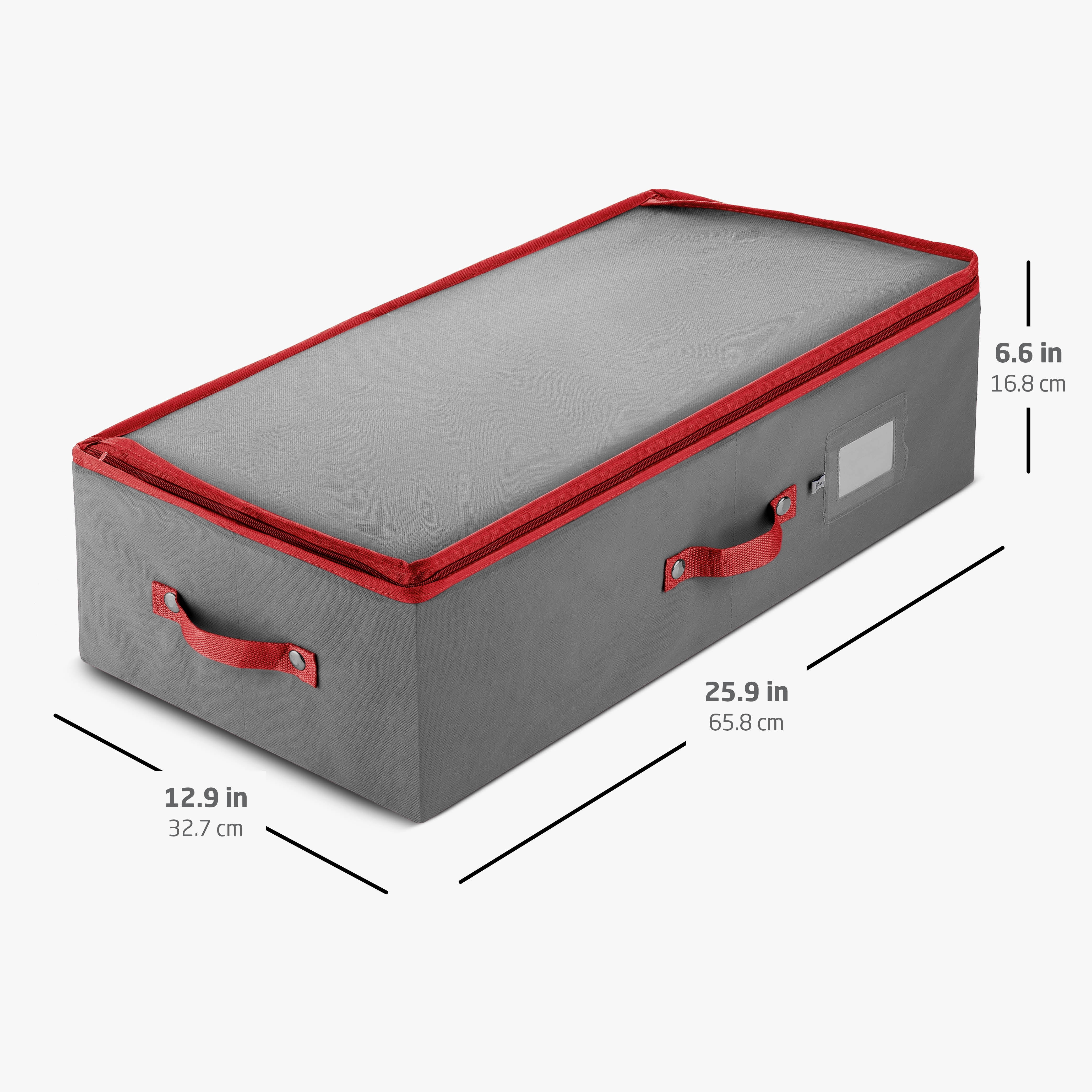 ZOBER Christmas Ornament Storage Box - Holds 64 Ornaments With Adjustable Dividers - Under Bed Storage