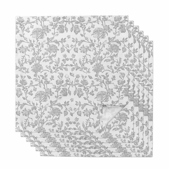 Boho Gray Flower Cloth Napkins, Vintage Farmhouse Leaf Spring Plant Washable and Reusable Dinner Napkins Set of 6, Table Napkin for Kitchen Party Birthday Wedding Hotel Housewarming 20"x20"