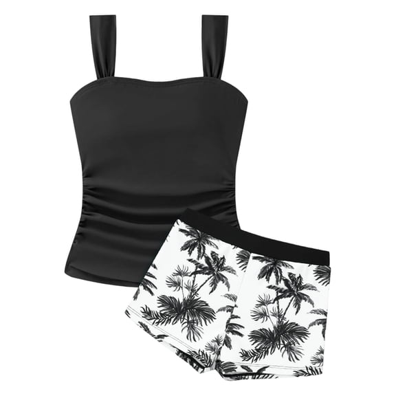 DHFJKG Tankini Swimsuits For Women 2 Piece Set Ruched Tankini Top Floral Printed High Waisted Swimwear Shorts Bottom Trendy Beachwear