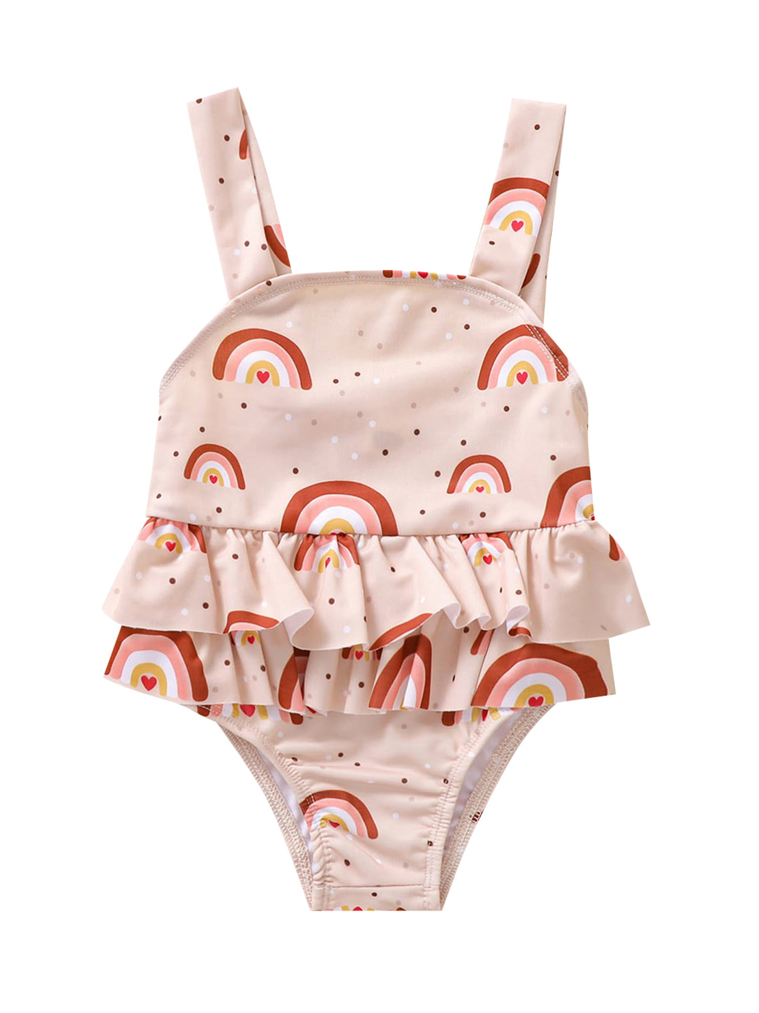 Baby Girls Sister Ruffle Stripe Swimsuit Twins Matching Swimwear Rainbow Print Bathing Suit Onesie