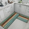 thumbnail image 2 of Rustic Kitchen Rugs and Mats Non Skid Washable Set of 2, Teal Country Wood Board Kitchen Runner Rug, Turquoise Brown Stripes Wooden Plank Texture Under Sink Mats for Kitchen Floor Decor, 2 of 6