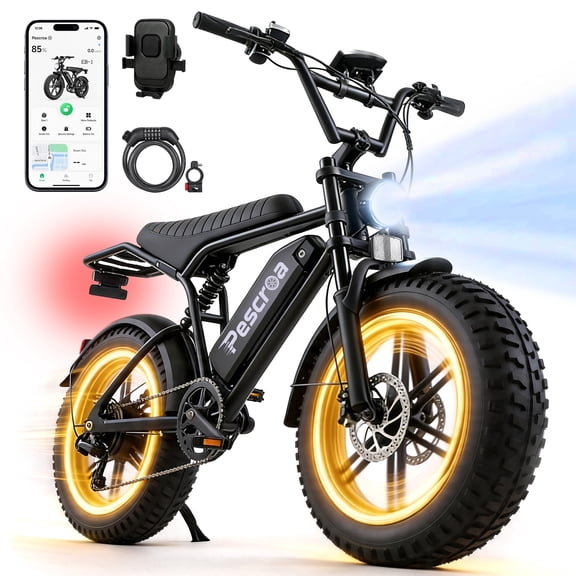 Pescroa Electric Bike for Adults, 1500W Peak Motor E Bike with 48V 15Ah Removable Battery, APP Control E-Bike with 7-Speed, Ebikes with 28MPH Max Speed, Electric Mountain Bike with 70-100 Mile Range