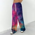 thumbnail image 3 of YIFUNIN Women's Printed Elastic Waist Wide Leg Pants, Tie Dye Gradient Casual Drawstring Trousers, Loose Fit Bohemian Style Fashion,Blue L, 3 of 5