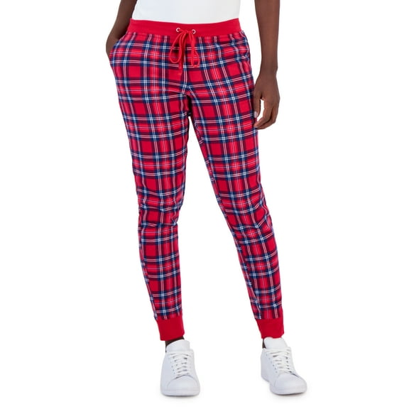 Charter Club Womens Printed Plaid Jogger Pant Cardinal Holiday Plaid Small, Red