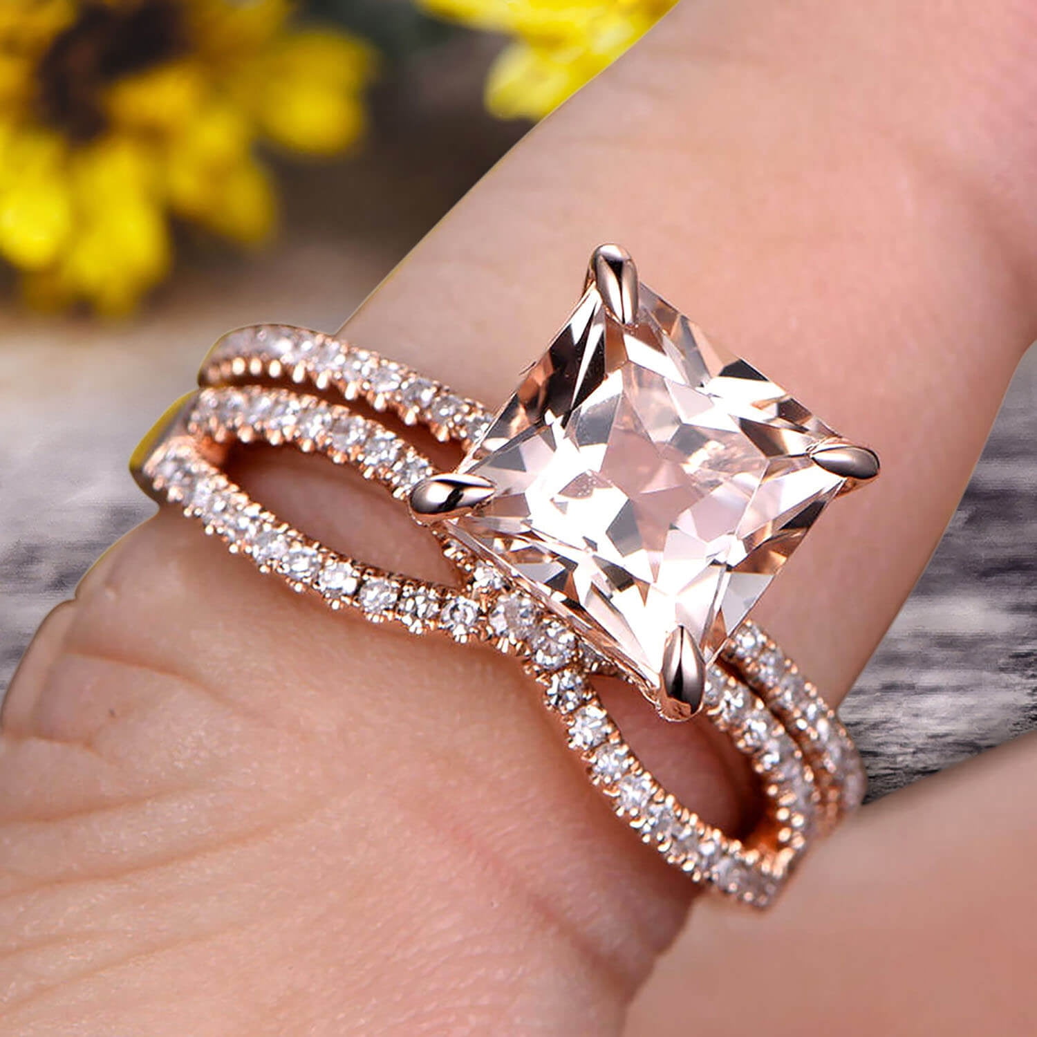 Princess cut morganite engagement ring discount