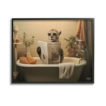 Stupell Industries Wild Cat in Bathtub Animals & Insects Painting Black Framed Art Print Wall Art, 14 x 11