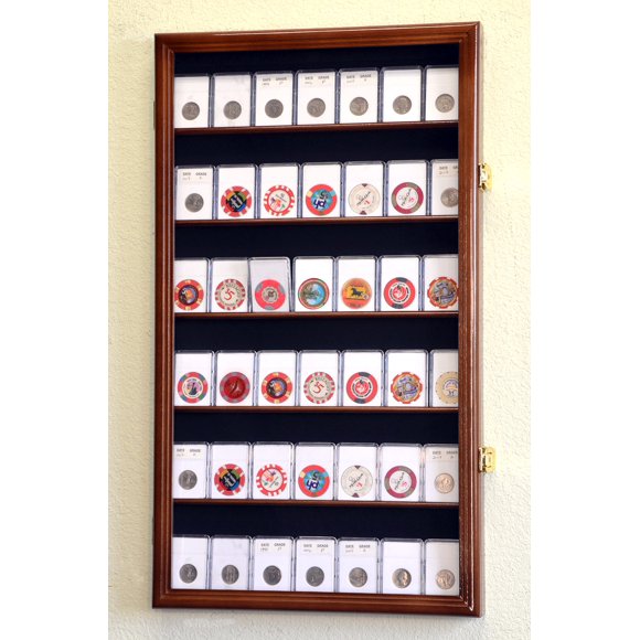 42 collector Ngc PcgS Icg coin Slab Display case cabinet Holder Rack - Lockable, Walnut