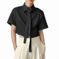 thumbnail image 2 of DAFPZW Men's Summer Short Sleeve Button Down Crop Shirt Loose Fit Casual Shirt Solid Color Collar Neck Clubwear Cropped Tops, 2 of 9