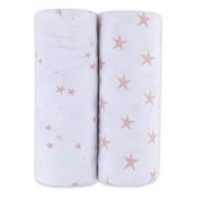 Bassinet Sheets 100% Jersey Cotton 2 Pack- for Baby Girl Dusty Rose and Mauve Pink Stars