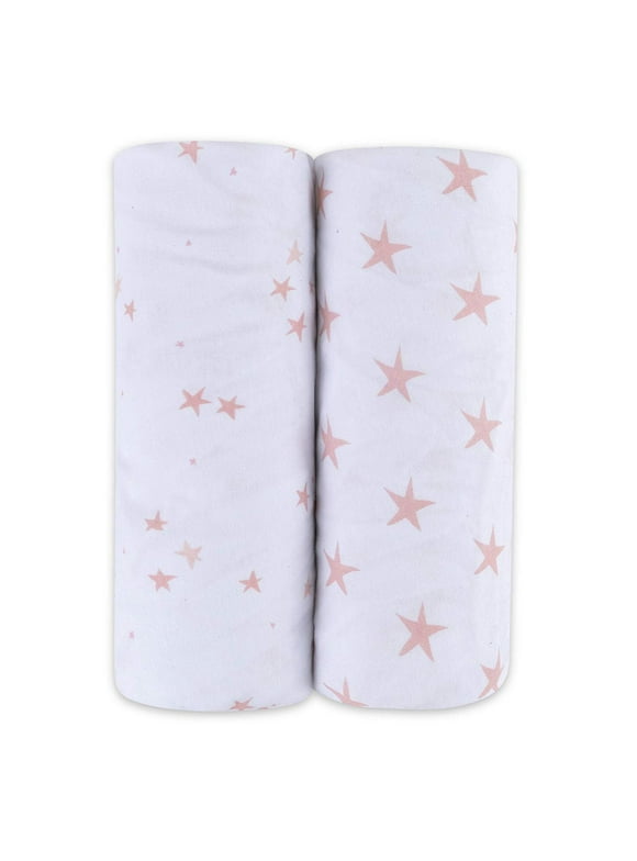 Bassinet Sheets 100% Jersey Cotton 2 Pack- for Baby Girl Dusty Rose and Mauve Pink Stars