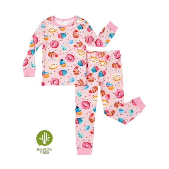PatPat Pajamas Set Toddler Girls Clothes Viscose from Bamboo Snug Fit Pjs Graphic Top & Pants Kids 2-Piece Sleepwear Sets, Pink, 2T