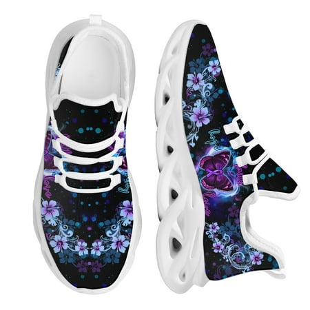 

Purple Butterflies Floral Platform Sneakers for Women Lightweight Lace-up Mesh Shoe Non-Slip Comfort Tenis Masculino