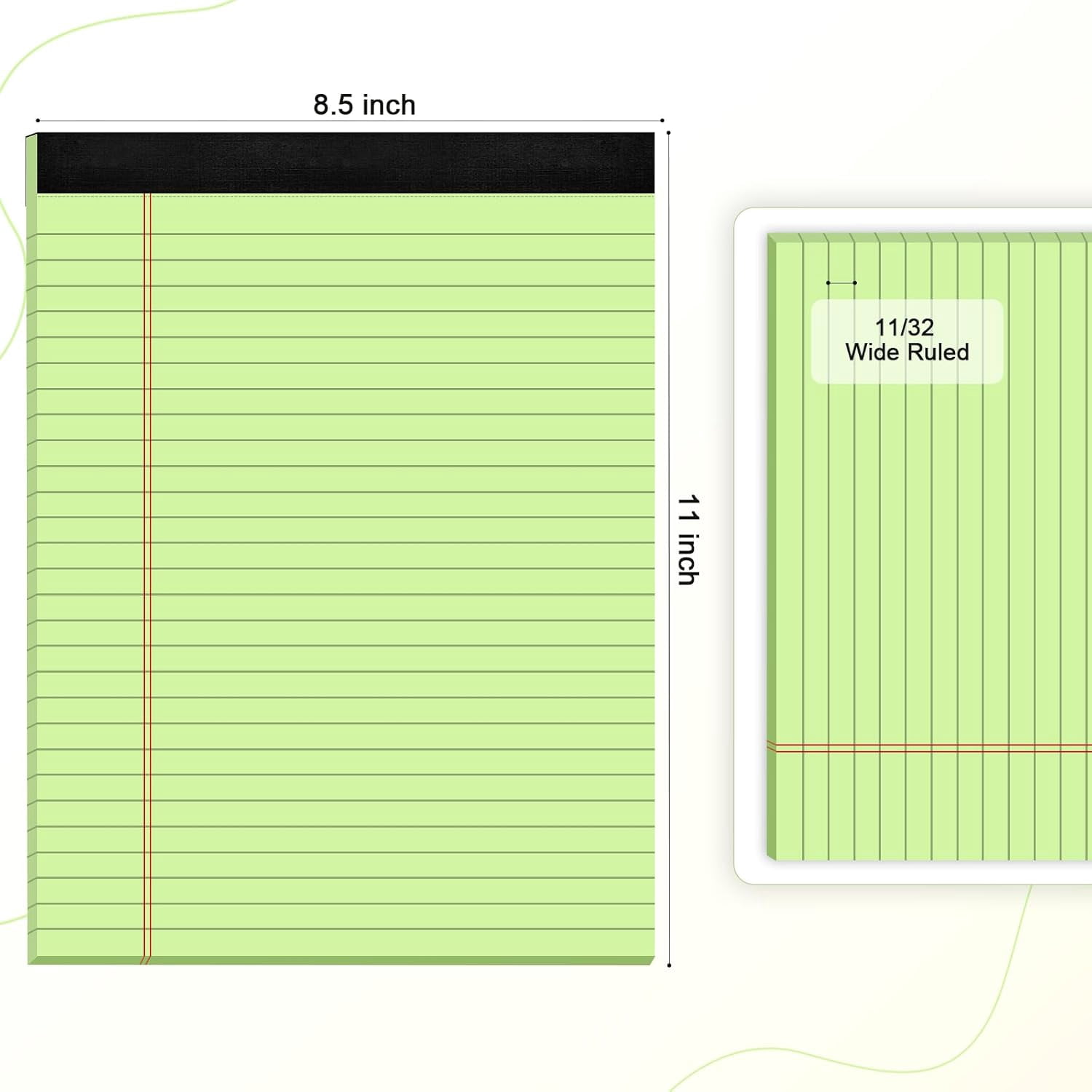 AllWays Plaza Green Legal Pad Note Pads 8.5 x 11 inch, Wide Ruled Clear Print Writing Pads 30 Sheets/Pad, 20lb Colored Paper, Perforated Notepad with Sturdy Back (3 Pads Green)