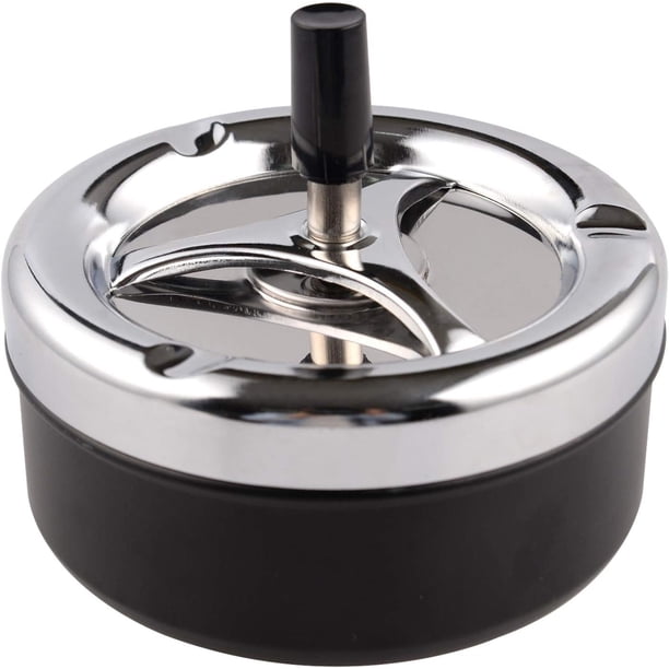 Cenicero redondo de acero inoxidable con bandeja giratoria, cenicero para cigarrillos para interior o exterior, soporte para cenizas para fumadores