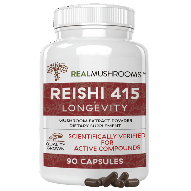 Real Mushrooms Reishi Mushroom Capsules for Longevity (90ct) Vegan, Non-GMO Reishi Extract, Reishi Mushroom Supplement for Relaxation, Better Sleep, ...