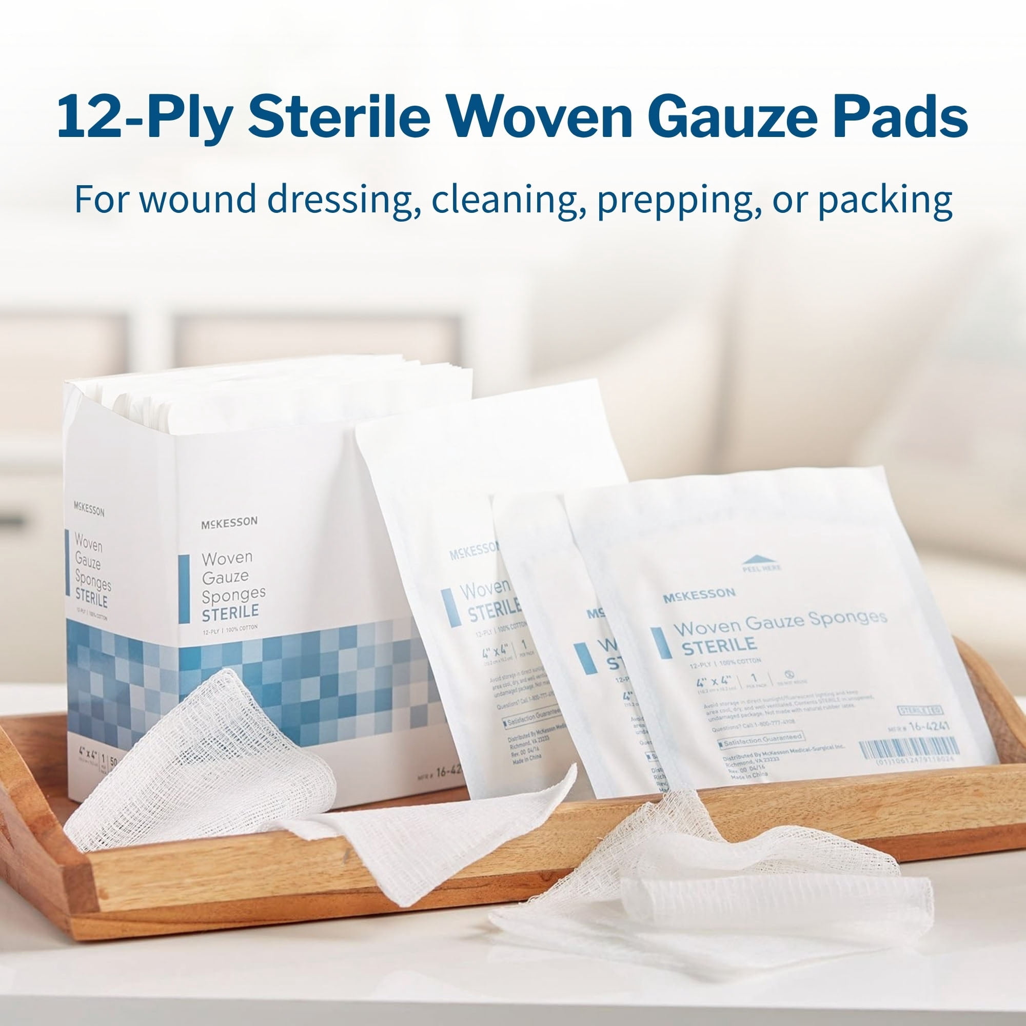 McKesson Woven Gauze Sponges, 12-Ply, Sterile - Cotton, 4 in x 4 in, 50 per Pack, 24 Packs, 1200 Total