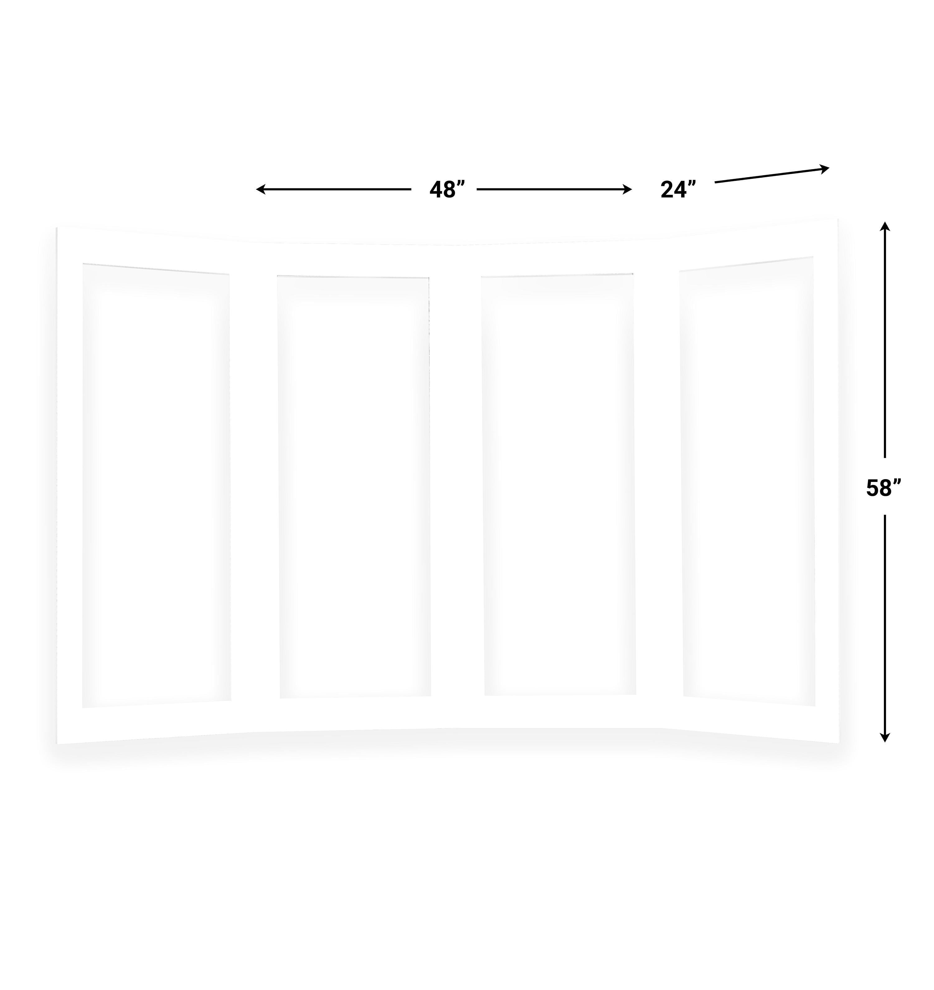 Portable Folding Rigid .25" Honeycomb Corrugate Partition with 4 CLEAR panels - White/White 48L" x 24W" x 58H" with four 18L" x 50H" PET CLEAR windows