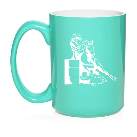 

Female Barrel Racing Cowgirl Coffee Mug Tea Cup Gift for Her Friend Coworker Wife (15oz Teal)