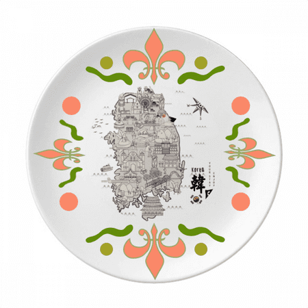 

1945 South Korea Landmarks Map Flower Ceramics Plate Tableware Dinner Dish