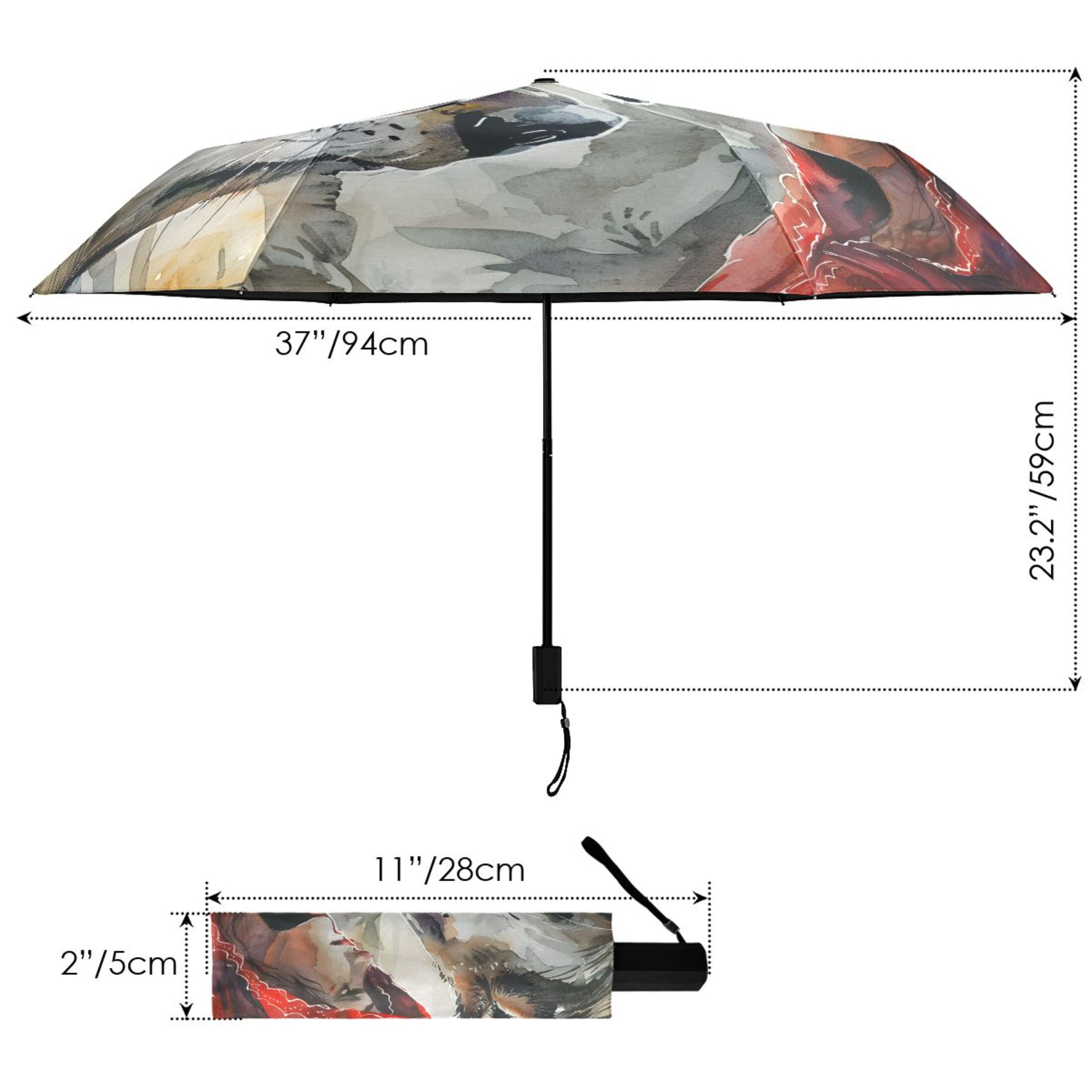 Wolf and Red Clothed Girl Compact Sun Umbrella Windproof Travel Umbrellas for Rain Strong Portable UV Protection