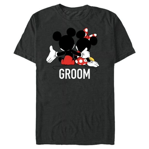 Disney Mickey & Minnie Side-by-Side Groom Honeymoon Wedding- Short Sleeve Blended T-Shirt for Adults - Customized-Dark Heather