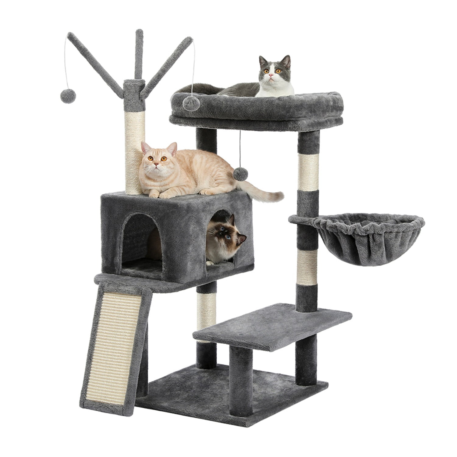 Pefilos 48" Multi-Level Cat Tree Modern Cat Condo for Large Cats with Scratching Board for Big Cat Tower for Indoor Cats, Gray Pefilos 48" Multi-Level Cat Tree Modern Cat Condo for Large Cats with Scratching Board for Big Cat Tower for Indoor Cats, Gray