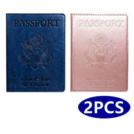 Passport and Vaccine Card Holder Combo, Passport CDC Card Holder with Vaccine Card Slot, Pu Leather Passport Cover Case 2 Packs Blue Pink