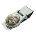 thumbnail image 1 of World Wildlife Snow Leopard Rhino Wolf Lion Pattern Satin Chrome Plated Metal Money Clip, 1 of 4