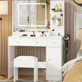 thumbnail image 4 of Satifur White Vanity Desk Set with Mirror and Lights, Makeup Table with Charging Station, Comfortable Bench, Big Vanity with 3 Storage Compartments, 39.4in, 4 of 12