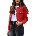 thumbnail image 2 of Womens Cropped Jacket Collarless Button Down Business Casual Fall Outfits Winter Coats Red L, 2 of 9
