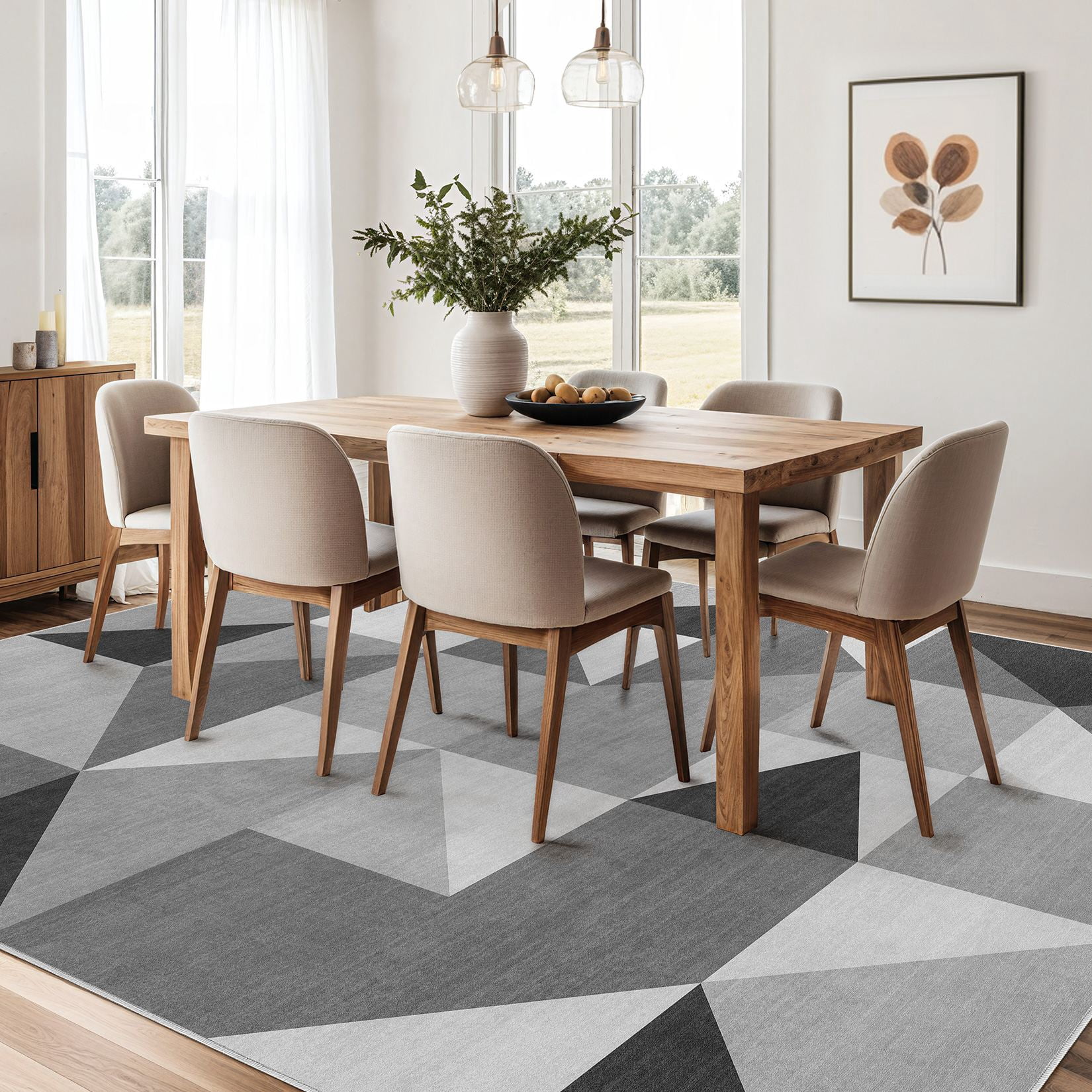 MICGEEK 10x14 Washable Area Rugs for Living Room, Modern Geometric Printed Rug, Vacuum-Friendly, Non Slip Indoor Rug for Bedroom Dining Room Home Decor Carpet, Gray